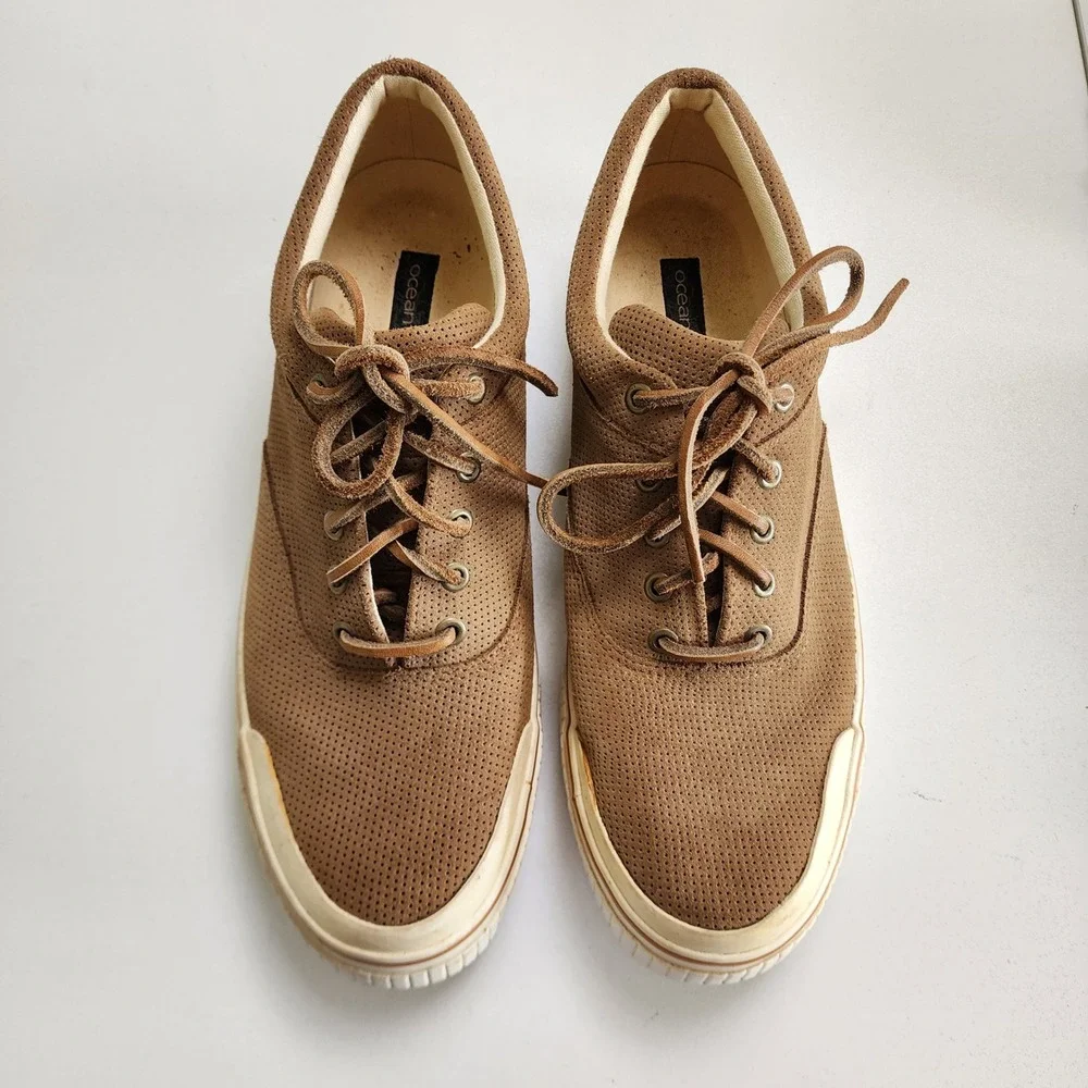 Ocean Pacific Mens Sneakers Perforated Leather Size 12 Almond Brown Skater Beach